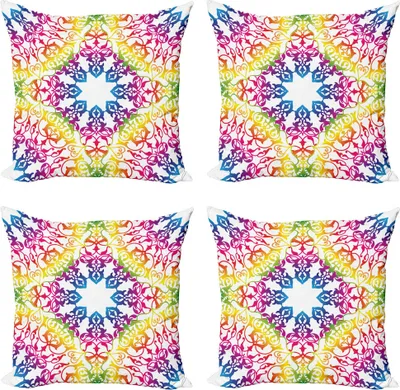 Produktbild von ABAKUHAUS Ethnisch Kissenbezug Set (4 Stück), Abstrakte Spitze wirbelt Ivy, Moderner Doppelseitiger Digitaldruck, 50 cm x 50 cm, Mehrfarbig