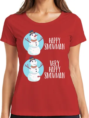 Produktbild von Very Happy Snowmann lustiger Schneemann - Weihnachten Weihnachtsgeschenk Christmas Damen T-Shirt, Rot, XL