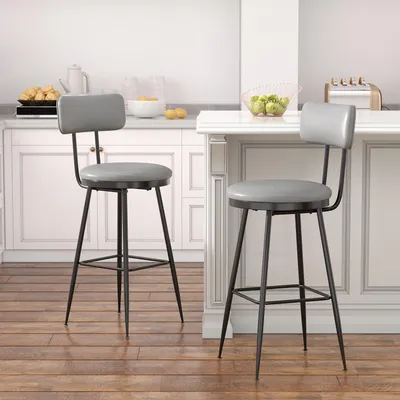 Produktbild von ProximaX Barhocker 2er Set, Barstuhl, Küchenstuhl, Tresenhocker, Design Hocker, mit Rückenlehne Fußstütze, gut gepolstert, aus Samt Metall, Grau
