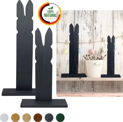 Produktbild von Floranica 2er SET Osterdeko Hase aus Holz Anthrazit 40 und 50 cm Hoch DIY Deko Figur Ostern Frühling