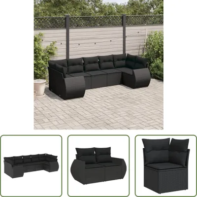 Produktbild von The Living Store 7-tlg. Garten-Sofagarnitur mit Kissen Schwarz Poly Rattan