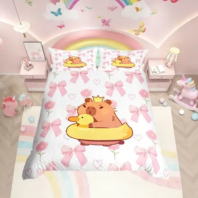 Productafbeelding van Schattige Kawaii Capybara Dekbedovertrek Set voor Meisjes
