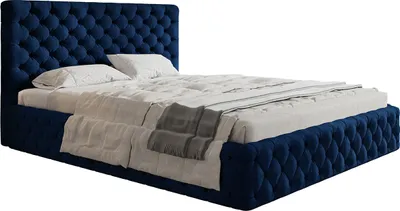 Produktbild von Polsterbett MIAMI-SLIM mit Kopfteil, 180x200 cm, Doppelbett mit Bettkasten und Lattenrost aus Holz, Velourstoff Dunkelblau