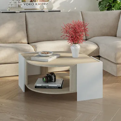 Immagine prodotto di Tavolino 'Klipsari' Tavolo da soggiorno 75 x 75 x 40 cm con contenitore bianco/travertino