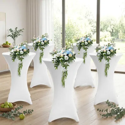 Immagine prodotto di Eikuavons 5× Copritavolo da bar elasticizzato bianco Ø 60×110 cm – Copritavolo da bistrot elasticizzato per eventi e feste