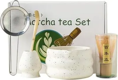 Produktbild von Premium Matcha Set - Matcha Schale, Bambusbesen und Matcha-Löffel Filterlöffel Matcha Set- Vollständiges Matcha Tea Set für Traditionelle Japanische Teezeremonie