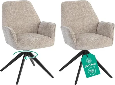 Imagen del producto de Juego de 2 sillas de comedor, color beige, tapizadas en suave tejido de chenilla, con giro de 360°