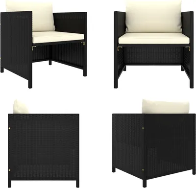 Image de vidaXL Canapé de jardin avec coussins noir poly rotin - Canapé de jardin - Chaise de jardin - Chaises de jardin