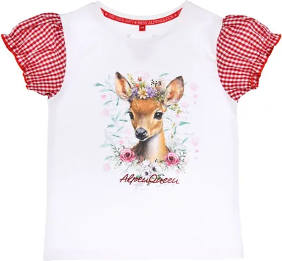 Produktbild von BONDI Mädchen T-Shirt "Alpenqueen" Rehmotiv 26096 | Weiß Rot Größe: 122