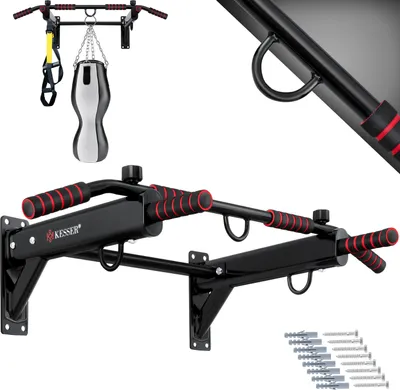 Produktbild von KESSER® 4in1 Klimmzugstange zur Wandmontage rutschfesten Griffen zusätzliche Funktion für Seile Ringe und Boxsäcke mit verschiedenen Griffpositionen | sicher & stabil | Pull Up Bar für zuhause