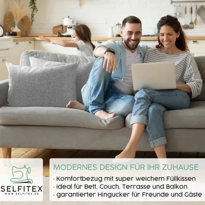 Produktbild von Selfitex 2er Set 40x60 cm, Sofakissen mit Füllung und Bezug, Dekokissen mit weicher Kissenfüllung, robuster Polsterstoff, Farbe: Grau