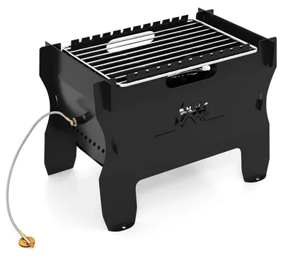 Produktbild von 2-in-1 Holzkohlegrill - Tragbarer Campinggrill - Grillrost aus Edelstahl - Tischgrill - Schwarz