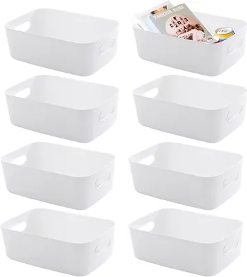 Produktbild von Omgoods – Set aus 8 Aufbewahrungsboxen – Kunststoff – Mit Tragegriffen – Multifunktional – Stapelbar – 20,5 x 14,5 x 7,5 cm – Aufbewahrungsboxen