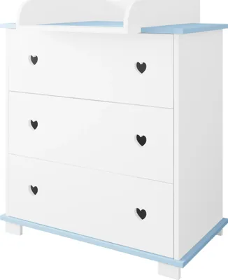 Immagine prodotto di ZEE Fasciatoio 83x87x49 cm Bianco Blu CUORI con piano fasciatoio 3 cassetti cassettiera per bambini cameretta neonato