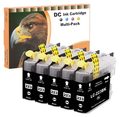 Produktbild von D&C 5er 15ml BLACK Druckerpatronen Kompatibel für Brother LC-223 BK XL für Brother MFC-J480DW MFC-J5320DW MFC-J5620DW MFC-J5625DW MFC-J5720DW MFC-J680DW MFC-J880DW DCP-J4120DW DCP-J562DW MFC-J4120DW