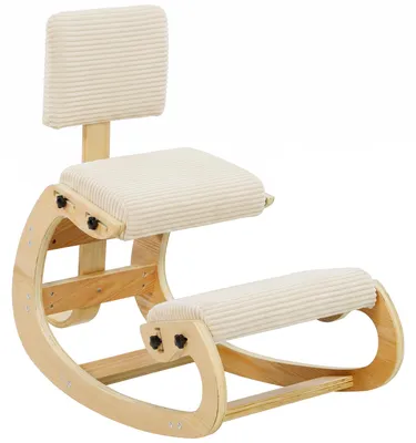 Produktbild von Ergonomischer Kniestuhl, Kniehocker mit Rückenlehne, Cord-Optik, Bürostuhl für Zuhause, Büro, Meditation, Cremeweiß