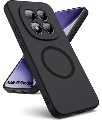 Image de Coque pour Xiaomi Redmi Note 15 Pro Plus 5G, Silicone Liquide avec Cercle Magnétique - Noir
