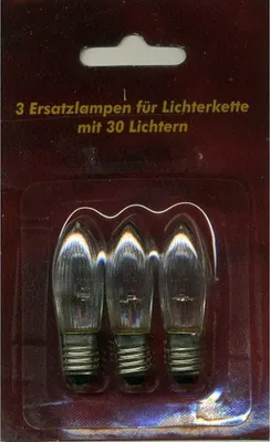 A package containing three replacement light bulbs for a string of lights.
