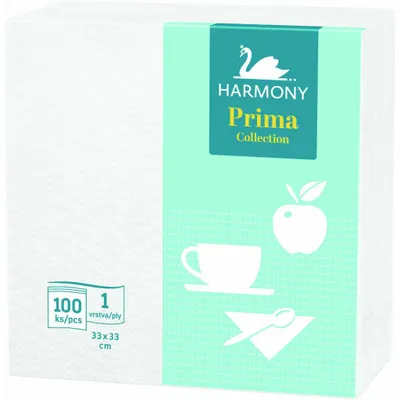 Obrázek produktu pro Papírové ubrousky jednovrstvé HARMONY PRIMA 33x33cm - 100ks 30381
