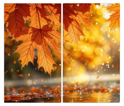 Produktbild von Spritzschutz Herdabdeckplatte Schneidebrett aus Glas Herbstblätter 2-Teilig (60x52cm)