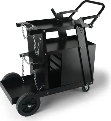 Produktbild von Schweißwagen 2 Ablageflächen mit 4 Schubladen Schweißmobil Max. 100-120kg Wagen für Schweßgeräte mit 2 Gasflaschenhalterung Ideal für Handschweißen Schutzgasschweißen Argon-Lichtbogenschweißen