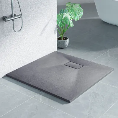 Produktbild von Heilmetz Duschwanne 90x90cm Duschtasse Steinoptik Rutschfeste Extraflach Langlebigem SMC Grau Quadratisch Brausetasse
