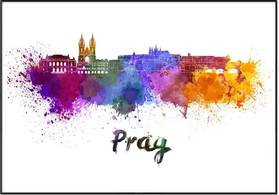 Produktbild von Wallario Wandbild Städte als Aquarell - Skyline von Prag, Größe: 70,30 x 100,30 cm, Poster mit schwarzem Aluminiumrahmen