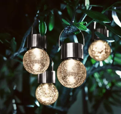 Produktbild von 4x Solar LED Leuchte "Kristall" aus Glas, hängend, Gartenlampe, Solarleuchte, Kugelleuchte, Balkon & Gartendeko für Draußen