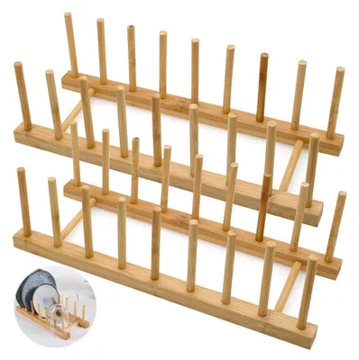 2 Bambus-Abtropfgestelle, Tellergestell, Deckelhalter, Organizer