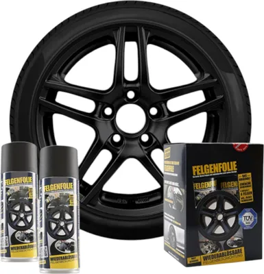 Produktbild von mibenco Felgenfolie-Set 4×400 ml Schwarz Matt – Sprühfolie für Felgen