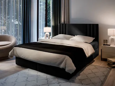 Produktbild von masseno Boxspringbett CASABLANCA 16 BRES, 160x200 cm, Bonell Matratze, Schwarz, Komplett-Set mit Topper und Bettkästen, Stoff, gepolstertes Kopfteil