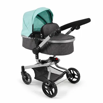 Produktbild von Bayer Chic 2000 Kombi-Puppenwagen Yolo 2in1 | Buggy, Babywanne & Schwenkschieber | Höhenverstellbar 46-82 cm | Ab 3 Jahren, Melange dunkelgrau-mint