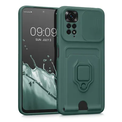 Zdjęcie produktu dla etui na telefon komórkowy kwmobile kompatybilne z Xiaomi Redmi Note 11 / Note 11S - miękkie etui z ochroną aparatu - uchwyt na kartę - zielony mech