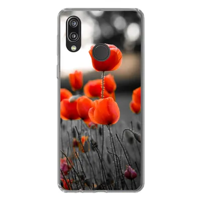 Produktbild von MuchoWow® Handyhülle Schutzhülle Hülle für Huawei P20 Lite (2020) Rote Mohnblumen vor schwarzem und weißem Hintergrund Silikon Softcase Handy Hülle - Kartenhalter