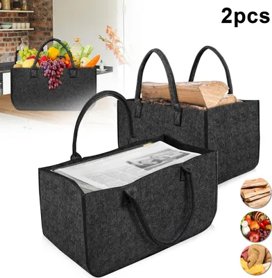 Obrázok produktu pre XINZI 2 kusy plstených tašiek taška na palivové drevo plsť, skladací kôš na palivové drevo plsť taška shopper na drevo noviny palivové drevo plsť taška - tmavo šedá