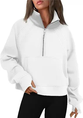 Obrázek produktu pro ASKSA Dámská mikina s límečkem Stand-Up Zip Pullover Plain Fleece Tops, bílá, S