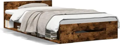 Produktbild von vidaXL Bettgestell mit Schublade Räuchereiche 90x190 cm Holzwerkstoff