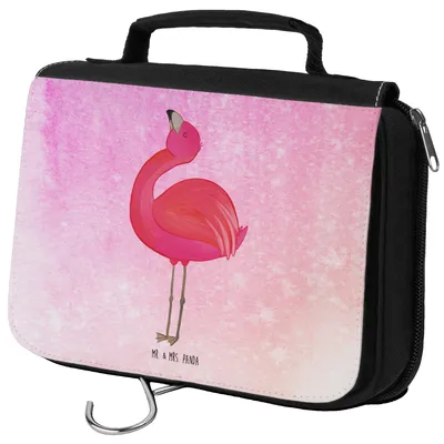 Produktbild von Mr. & Mrs. Panda Make-Up Tasche Flamingo Stolz - Aquarell Pink - Geschenk, Schminktasche, Kulturbeutel, Mama, Selbstliebe, kulturtäschchen, beautycase, Kosmetiktasche