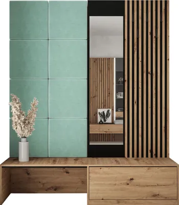 Produktbild von MIRJAN24 Garderoben-Set Premium, Garderobe mit 8x Wandpanel 42x42, Schuhschrank + Spiegel + Lamellen Paneel mit Kleiderhaken (Farbe: Artisan Eiche, Manila 11)