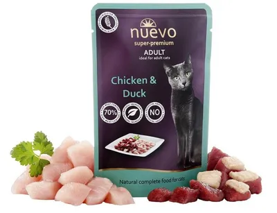 Obrázok produktu pre Nuevo Cat Adult Chicken & Duck 16 x 85g - kapsičky pre mačky s kuracím a kačkou
