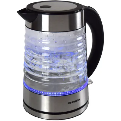 Obrázek produktu pro Syntrox Skleněná bezdrátová konvice Agua o objemu 1,7 litru z nerezové oceli s modrým LED světlem 360