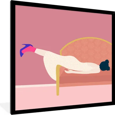 Produktbild von MuchoWow® Gerahmtes Poster Vintage - Frauen - Pastell 40x40 cm - Poster mit Schwarzem Bilderrahmen Wandposter Rahmen Foto Bilder - Mit Rahmen - Wanddekoration Schlafzimmer