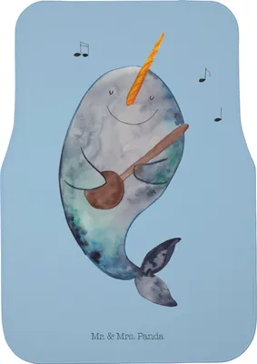 Produktbild von Mr. & Mrs. Panda Fußmatte Auto Narwal Gitarre - Blau Pastell - Geschenk, Tanzen, Autoteppich, Meer, Gespräche, Probleme, Auto-Fußmatte, Wal, Fürs, Automatte