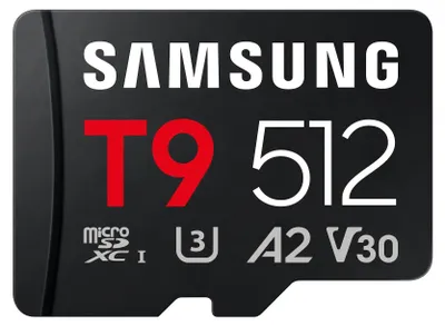 Produktbild von Samsung T9 microSDXC™ UHS-I Speicherkarte - 512 GB ‎ ‎, 512 GB, MicroSDHC, UHS-I, 200 MB/s, 130 MB/s, Class 3 (U3)