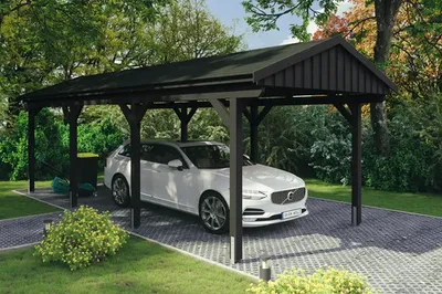 Produktbild von Einzelcarport SKAN HOLZ Fichtelberg inkl. Pfostenanker, schwarze Dachschindeln 317 x 808 cm anthrazit