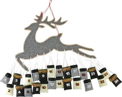 Produktbild von Adventný kalendár so sobom na zavesenie s 24 malými vrecúškami - 880067