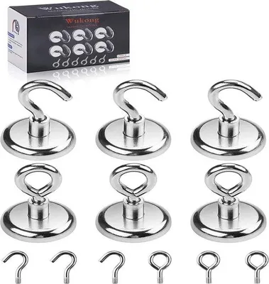 Obrázek produktu pro Neodymové magnetické háčky, nosnost 45 kg, 6+6 ks, 36 mm, extra silné háčky