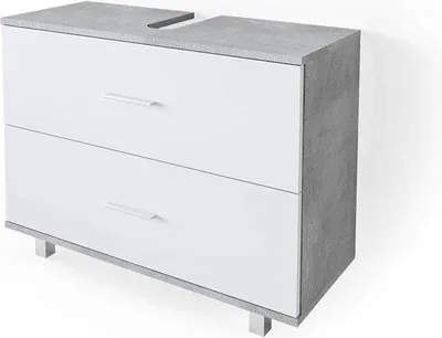 Produktbild von Badezimmertiefenablage 80 cm mit 2 Fächern in Weißbetonoptik