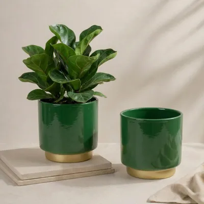Produktbild von Übertöpfe in Ø 10,5 cm, Dunkelgrüne Blumentöpfe im 2er Set