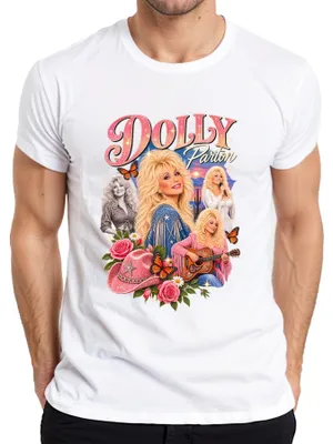 Produktbild von Dolly Parton Country Musik Sängerin Cowgirl Western Gitarre Retro Herren T-Shirt, Weiß, M